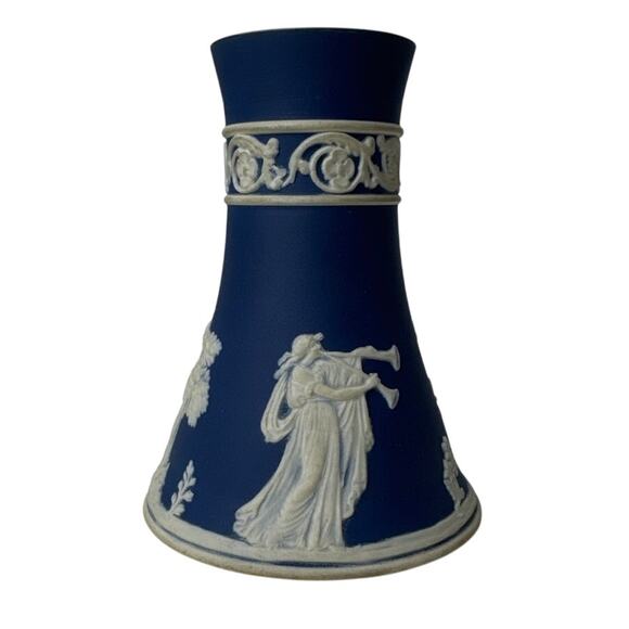 Antique 19th Century William Adams & Sons Jasperware Vase Blue White Embossed - Picture 2 of 12